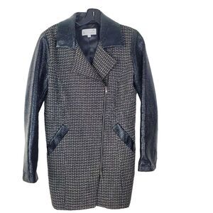 Elliott Lauren Women's Tweed Full Zip Trench Coat Jacket Black White Size 2